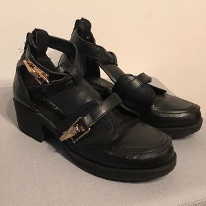 Black Buckled Cut Out Ankle Boot